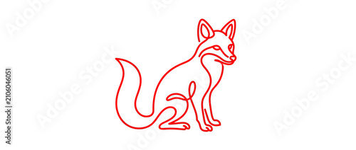 Tableau sur toile Minimalist red line art fox sitting on white background