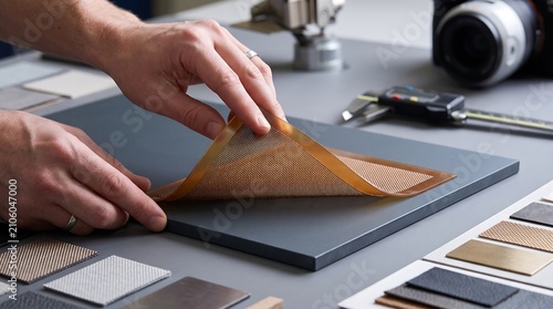 Hands Testing Flexible Metallic Mesh Specimen Material