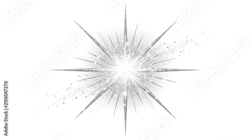 Sparkling Silver Star Burst Light Effect Element.