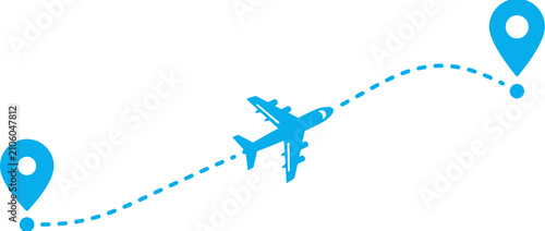 Cuadro en lienzo Airplane travel route with location pins