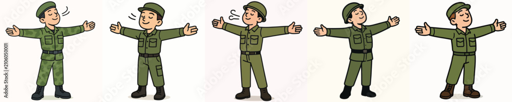 Fototapeta premium Set of vector illustrations of soldiers breathing in fresh air.