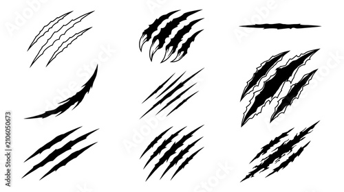 Set of Claw Marks and Scratches on White Background