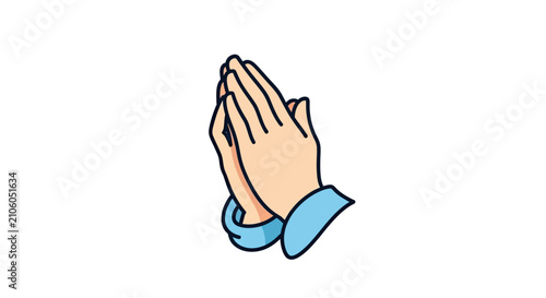 Fotografie Praying hands icon with blue sleeves.