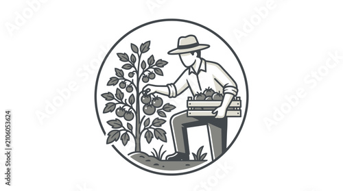 Cuadro en lienzo Man in hat sitting with plant.