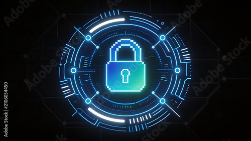 Digital padlock with glowing circuit design