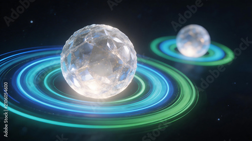 Crystal spheres with glowing rings
