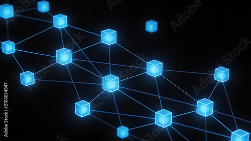 Blue glowing cubes connected in network