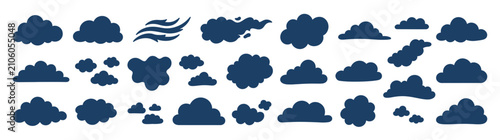 Tableau sur toile Collection of Dark Blue Cloud Silhouettes