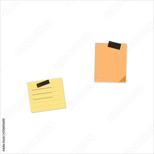 Two sticky notes with black tabs on a transparent background for office organization and reminders