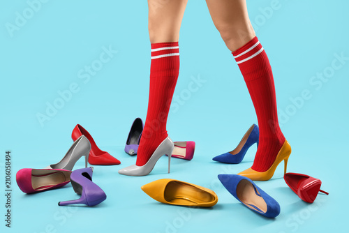 Female legs in socks with c...