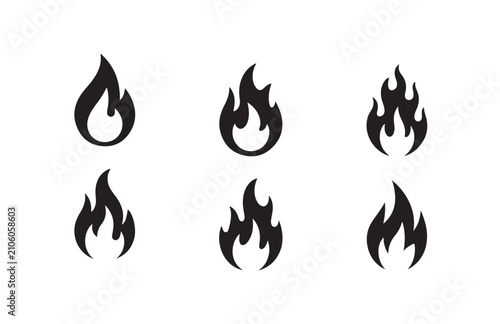 Burning fire flame symbols bundle for vector illustration and digital marketing materials.