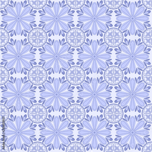 Soft purple floral medallion seamless pattern on light background