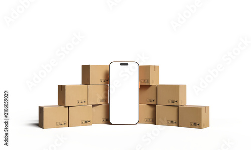 ecommerce business smartphone mobile tablet mockup white isolate color box package delivery shopping online retail store shipping technology transport mockup marketing buy sell sale logistic order 