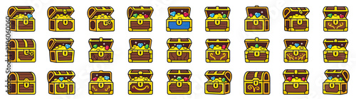 Schilderij op canvas Pixel Art Treasure Chests with Gold and Gems