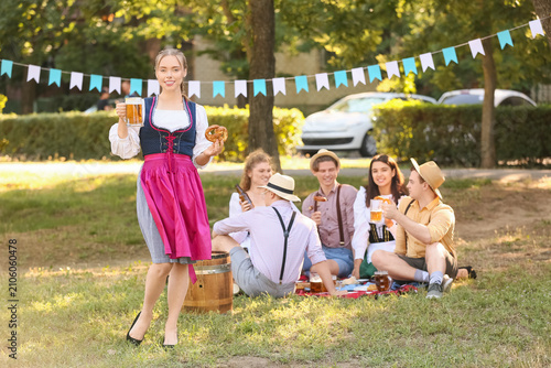Octoberfest waitress with b...