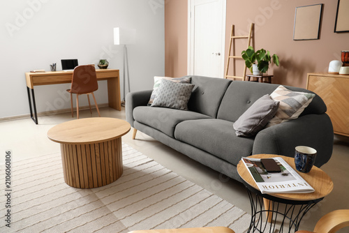 Stylish interior of beige l...