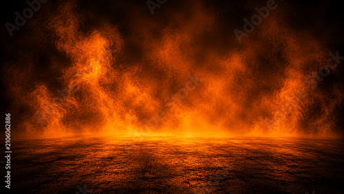 Fiery Orange Smoke Background with Dramatic Glowing Light and Dark Atmospheric Texture