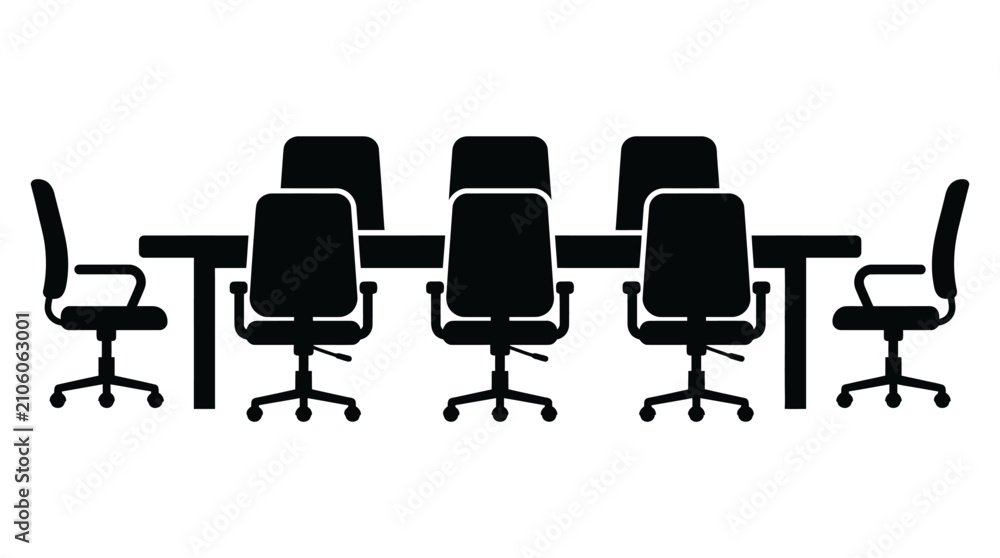 Fototapeta premium Conference Table and Chairs Silhouette for Business Meeting Icon