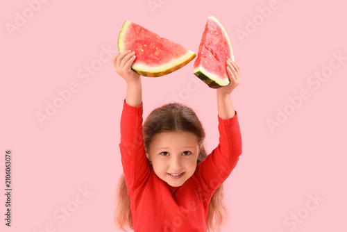 Happy little girl with slic...