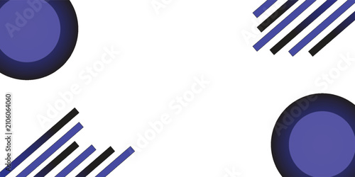 Abstract geometric background with purple circles and diagonal blue stripes on white backdrop.