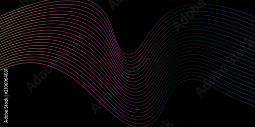 Foto An abstract wave-like shape made up of colorful gradient lines on a black backgr