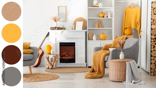 Cozy autumn living room int...
