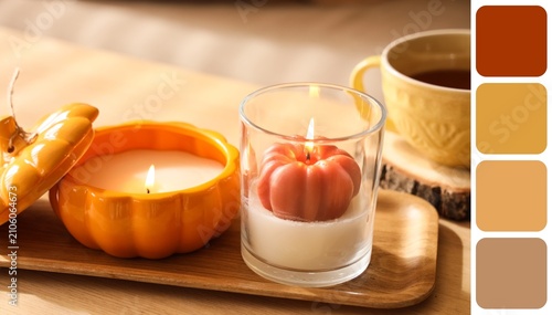 Autumnal pumpkin-shaped can...