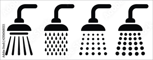Toilet shower bathroom icon set with restroom facility symbols, hygiene signage, public sanitation icons, washroom navigation, shower amenities, and accessibility graphics, vector, designs