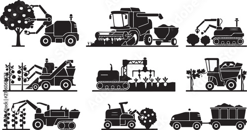Canvastavla Black and white agricultural machinery collection