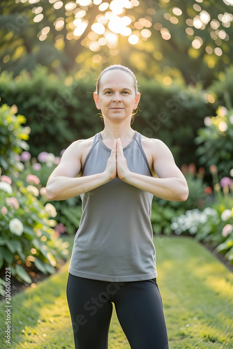 Woman in prayer pose practi...