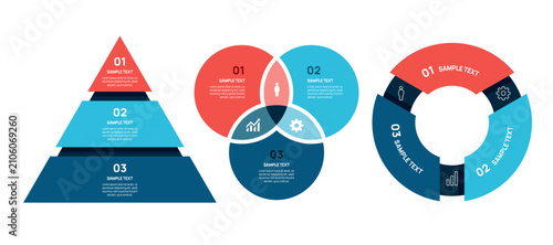 Infographic Circle Diagram set, cycle venn diagram 3 option set for business presentation, vector illustration.