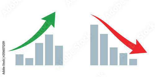 Canvastavla Up and Down Arrow Graph: A visual representation of economic trends, showing a bar graph with a green arrow pointing upwards indicating growth and a red arrow pointing downwards signifying a decline