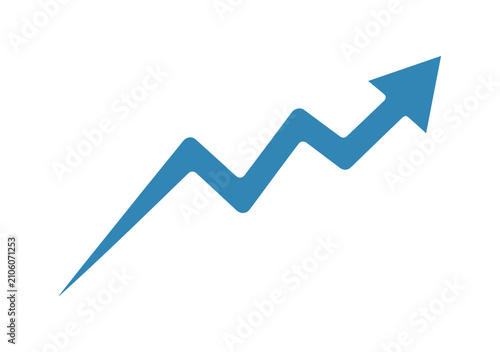 Canvastavla Upward Trend Graph Arrow: A simple, clean graphic representing a fluctuating upward trend with a bold blue arrow pointing upwards, symbolizing growth and progress in business or data analysis