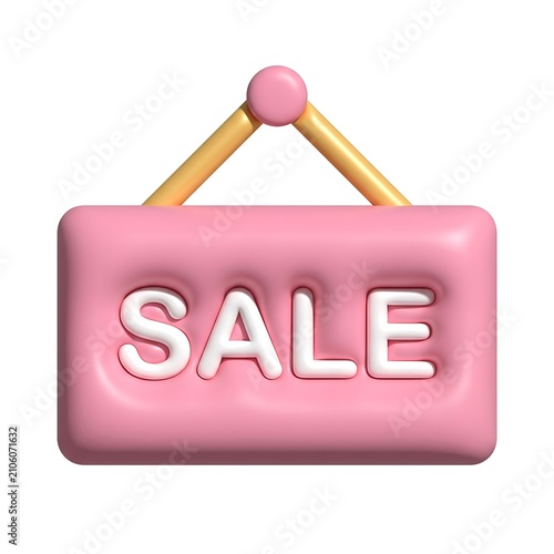 3D render of a pink sale sign tag hanging for marketing promotions and retail discount events with discount