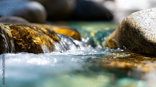 Fresh mountain stream, untouched nature, water quality preservation concept, scenic environmental photography