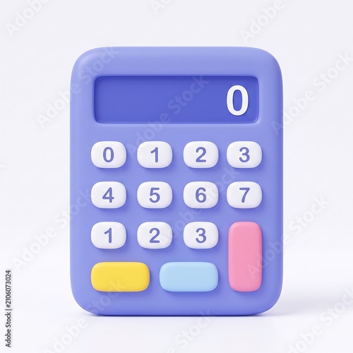3D icon of a simple purple calculator for finance and math with calculator accounting business calculation