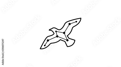 Minimalist flying bird constellation line art vector icon