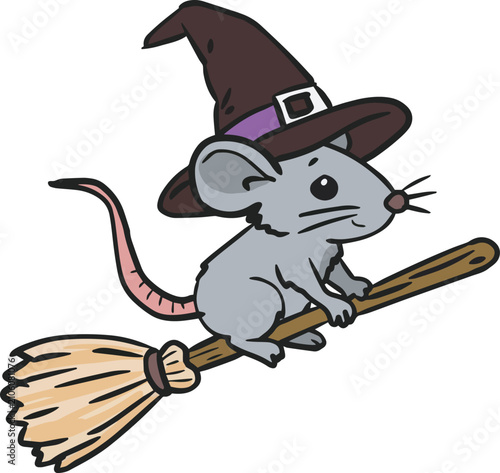 mouse with a broom Halloween holiday scary 