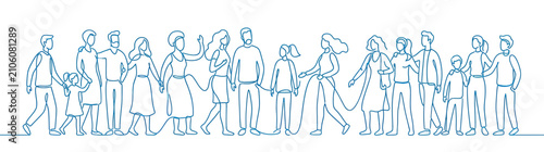 Foto Diverse group of people in continuous line art style
