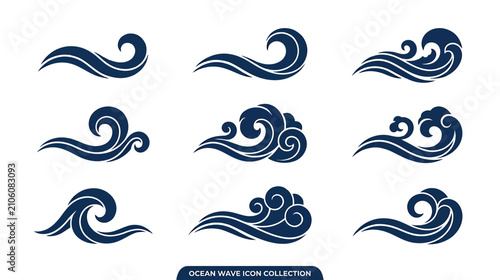 Foto Stylized Ocean Wave Icons Collection