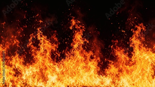 Inferno Blaze: Intense, vibrant flames dance against a dark background, showcasing the raw power and dynamic energy of fire in a dramatic display.