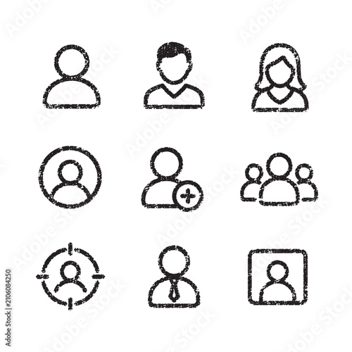 Grunge User Profile Icons Set Account Avatar Team Business Member Collection Design