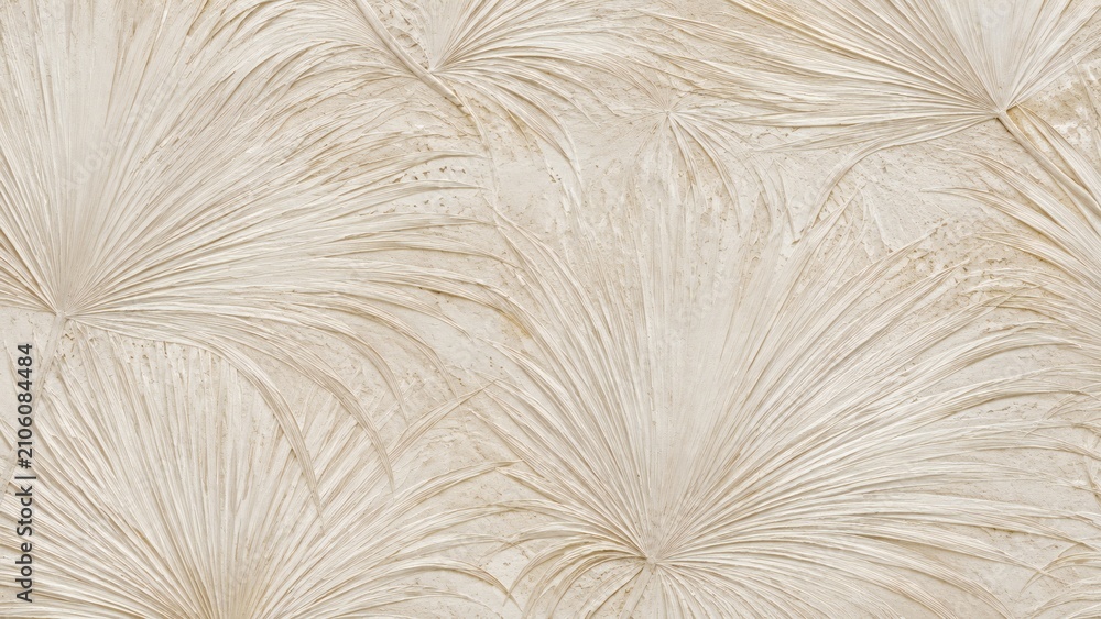 Fototapeta premium Palm Leaf Pattern: Elegant beige palm fronds create a mesmerizing, natural pattern with a subtle texture, offering a serene and tropical aesthetic.