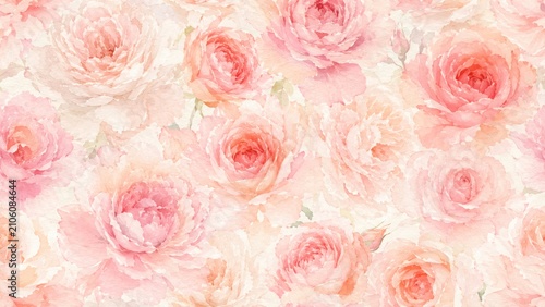 Soft Pink Roses Background: A beautiful watercolor-style background adorned with a delicate arrangement of soft pink and peach roses, creating a romantic and dreamy aesthetic.