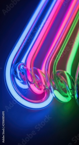 Vibrant and colorful neon light trails creating dynamic and energetic visual effects suitable for artistic entertainment or technological themes capturing movement and modern illumination
