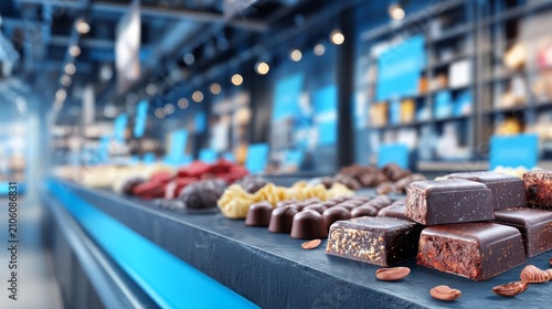 Vivid Chocolate Confectionery Display with Assorted Treats in a Modern Store