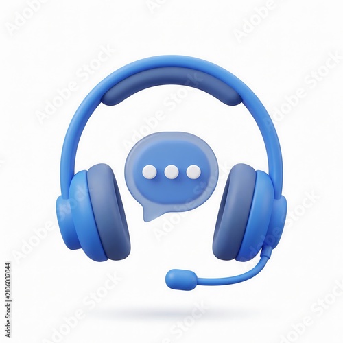 3D customer support headphones icon with a speech bubble message headphones customer communication