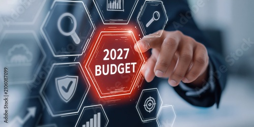 Budget 2027 finance planning and corporate strategy on a digital technology screen