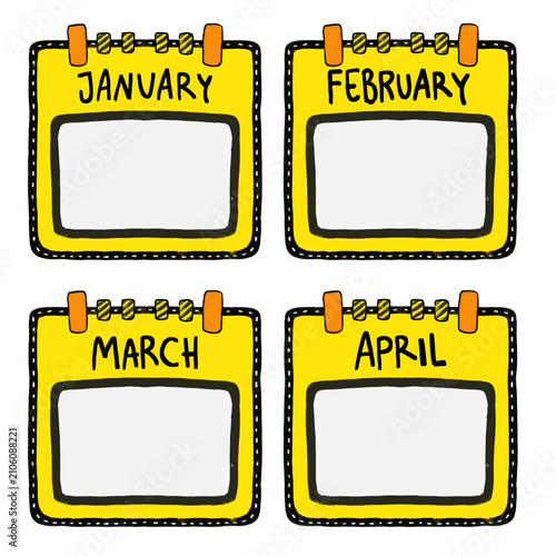 Cute set of blank empty template yellow orange construction site birthday date months year calendar clipart