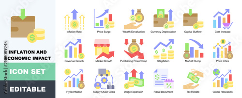 Konstfotografi Inflation Icon Pack Featuring Inflation Rate, Price Surge, Wealth Devaluation, C
